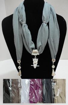 Scarf Necklace with End Charms-Owl 70"